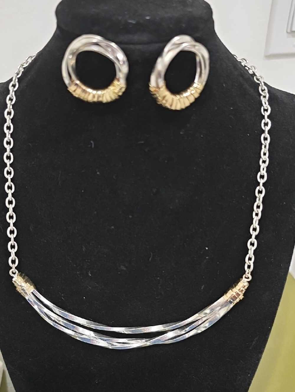 Elegant Silver and Gold Necklace and Earring Set